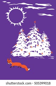 This pattern of the winter forest with a red fox. It can be used as Christmas cards.