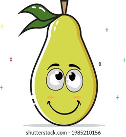 This pear pack face vector is smiling with eyes looking up and relaxed.