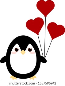 This is penguin and heart shaped balls. Vector cute illustration.