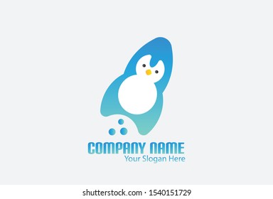 This is the penguin rocket logo. This logo is blue and white, this logo is very attractive. logos prepared for winter. This logo can be used for companies, websites, brochures, and posters.