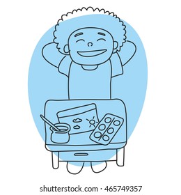 This is perfect linear design illustration of school topic in handdraw style. Little school boy with painting. Ready for school, ready for web, infographic or at you will.