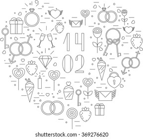 This is perfect thin linear icons of St. Valentine's day. The best collection for your needs. Useful for web, apps, button, invitation.