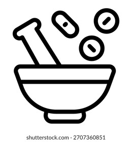 Este icono de Pestle y mortero es adecuado para la farmacia.