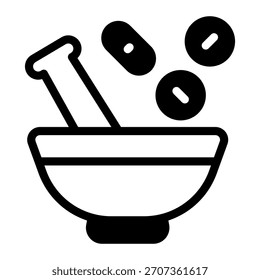 Este icono de Pestle y mortero es adecuado para la farmacia.