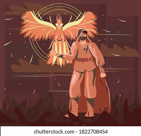 This is a phoenix character for the game. The hero has a legend. The picture is drawn in a flat style.