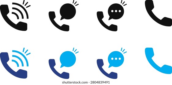 This phone communication icon set features modern flat vector icons in black and blue color variations, including phone calls, ringing handsets, chat bubbles, messaging, and contact symbols. Perfect for mobile applications, websites, dashboards, customer support platforms, telecommunications, social media, and user interface design. These scalable and editable vector icons deliver a clean, professional appearance for UI-UX projects, digital products, presentations, and branding materials.

#PhoneIcon #CommunicationIcon #CallIcon #ChatIcon #MessageIcon #ContactIcon #VectorIcons #FlatDesign #UIIcons #UXDesign #MobileApp #WebDesign #CustomerSupport #EditableVector #DigitalIcons