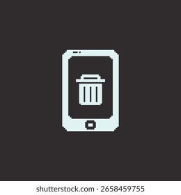 este é um ícone de telefone na arte de pixels com cor simples e fundo preto, este item bom para apresentações, adesivos, ícones, design de camiseta, recurso de jogo, logotipo e seu projeto.