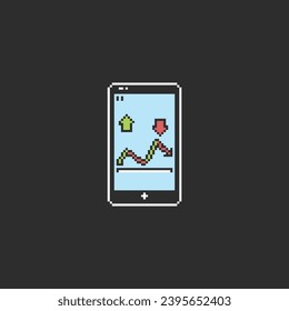 this is phone trading icon in pixel art with simple color and black background ,this item good for presentations,stickers, icons, t shirt design,game asset,logo and your project