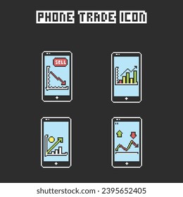 this is phone trading icon in pixel art with simple color and black background ,this item good for presentations,stickers, icons, t shirt design,game asset,logo and your project