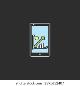 this is phone trading icon in pixel art with simple color and black background ,this item good for presentations,stickers, icons, t shirt design,game asset,logo and your project