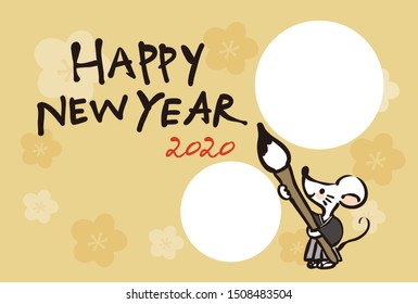 This is a photo frame for New Year's cards. An illustration of a mouse is drawn.