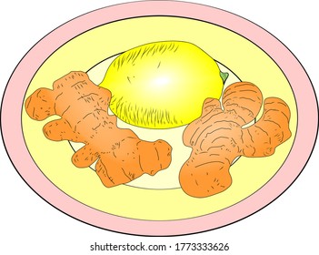 This photo shows ginger and lemon, a good remedy for colds.