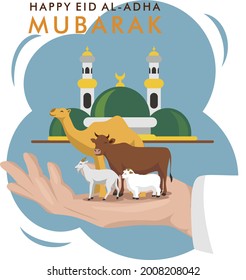 this picture is about handing over the sacrificial animal during Eid al-Adha sincerely which is then slaughtered and cut to be distributed