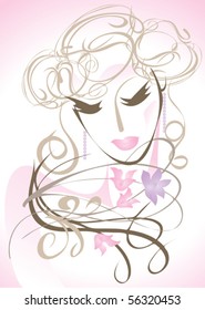 This is a picture of a beauty lady's face and floral  patterns
