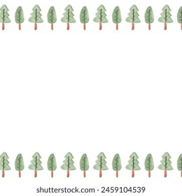 This is a picture book style cute forest illustration, vector material, frame, watercolor style, handwritten style.