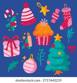 Esta imagen contiene varios Elementos icónicos de Navidades que se representan artística y modernamente