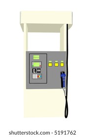 This is a picture of an electronic fuel pump with three choices of gas and credit card payment option isolated on a white back ground.