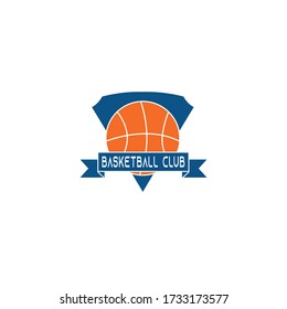 This picture is the logo for the basketball club. Which has a basketball and in the middle there is a ribbon that reads "BASKETBALL CLUB". Then behind it was a shield-shaped embroidery.