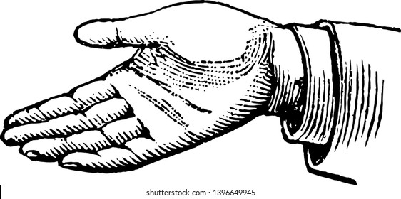 This picture represents the hands position in a simple affirmation vintage line drawing or engraving illustration.