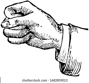 This picture represents the hands position in determination or anger, vintage line drawing or engraving illustration.