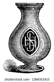 In this picture shown, Bishop's Crosier from the Papal Power period during the middle Ages, vintage line drawing or engraving illustration.