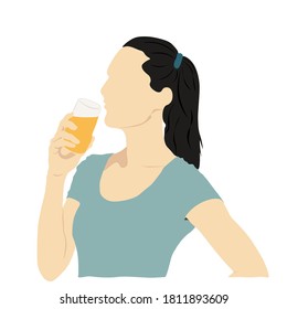 This picture shows a woman drinking orange juice