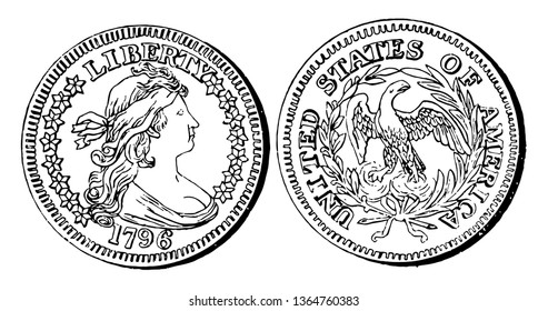 In this picture is Silver Quarter Coin. The cost is Quarter of dollar (25 cents), vintage line drawing or engraving illustration.