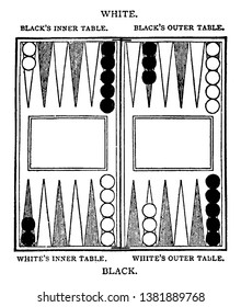 In this picture there is a board game for two players. Which has one side of black color & second one is white color, vintage line drawing or engraving illustration.