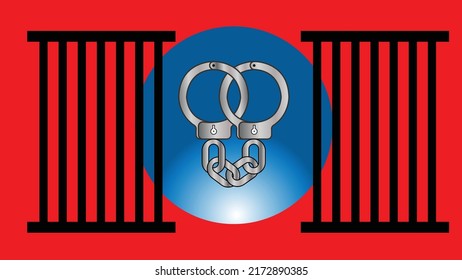 This is a picture of two iron bars and the symbol of the handcuffs inside a circle
