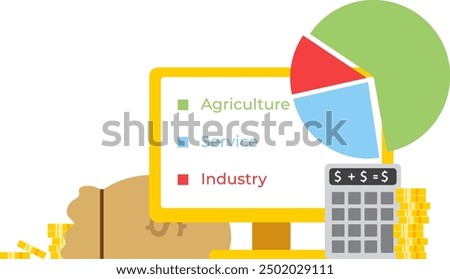 This pie chart diagram economic data visualization illustrates the distribution of industrial sectors in the current economy.