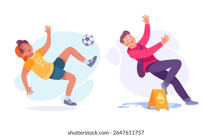 Esta peça destaca as habilidades de futebol da juventude entrelaçadas com Slip Hazard Humor para maior prazer