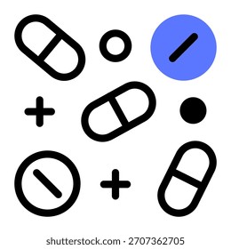 Este icono de píldoras es adecuado para la farmacia.