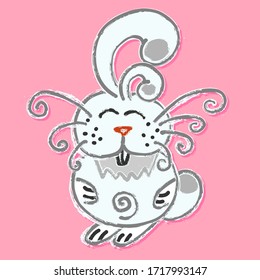 This is a pink card in grunge style with a white rabbit with a curly mustache. A good idea for decorating a children's bedroom. Can be used to educate children.