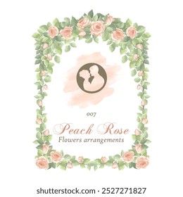 This is a pink peach rose flower with foliage arrangement with a box wooden frame made by hand using Adobe Illustrator