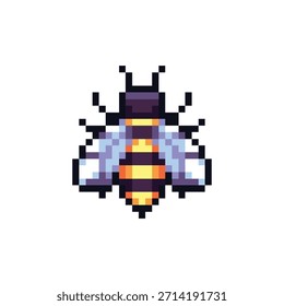 Este es el pixel art bee con color simple y fondo blanco. Este artículo es bueno para presentaciones, pegatinas, iconos, diseño de camisetas, activos de juegos, logotipo y su proyecto.