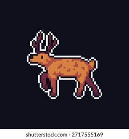 this is pixel art deer with black background this item good for presentations,stickers, icons, t shirt design,game asset,logo and your project.