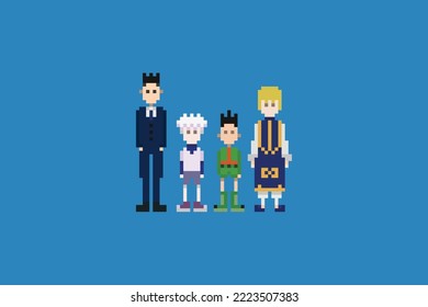 this is pixel art, human collection, 4 men. 