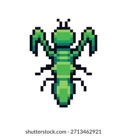 Este es pixel art mantis con color simple y fondo blanco. Este artículo es bueno para presentaciones, pegatinas, iconos, diseño de camisetas, activos de juego, logotipo y su proyecto.