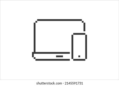 This is a pixel art style icon, computer icon, android, ios, laptop icon. 
