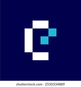 This 'Pixel E' logo seamlessly combines technology with creativity, featuring the letter 'E' constructed from dynamic pixel elements. 