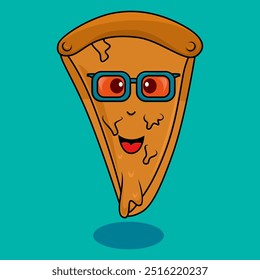 Este diseño de Vector de mascota de pizza sobre un fondo azul es perfecto para carteles de comida y otros.