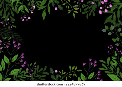 this is the place for the text leaves herbs berries. frame with floral design vector illustration