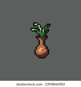 este es un icono de planta en pozo en el arte de píxeles con color sencillo y fondo negro, este artículo es bueno para presentaciones, pegatinas, iconos, diseño de camisetas, activos de juego, logotipo y su proyecto.