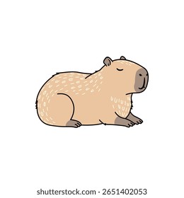 This playful cartoon capybara is depicted in a relaxed pose, perfect for designs that bring a sense of joy and peace. Ideal for various projects.