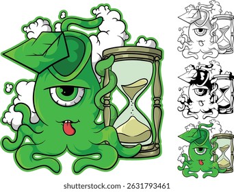 This playful cartoon-style design combines a smiling carnivorous plant (Venus flytrap) with a classic hourglass, creating a unique metaphor for time running out. 