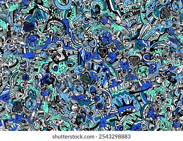 
Esta ilustração de rabisco brincalhão e colorido apresenta uma mistura viva de linhas e formas aleatórias, preenchendo o fundo com um tema caprichoso e bonito. Explosão com cores vibrantes e padrão divertido