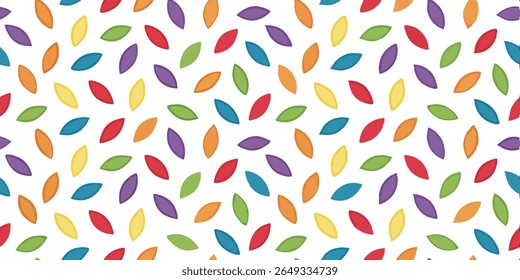 This playful design showcases a repeating arrangement of bright, oval shapes in red, orange, yellow, green, blue, and purple, creating a lively and energetic visual.