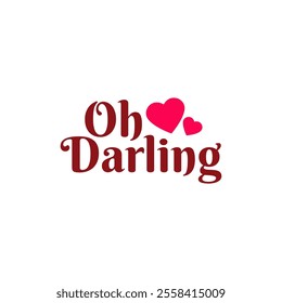 This playful and elegant typography piece features the words "Oh Darling" in whimsical, flowing lettering, adorned with sweet decorative accents like hearts and flourishes