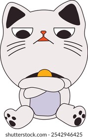 This playful illustration features an adorable Japanese lucky cat (Maneki Neko) with a twist—an expression full of attitude! With its arms folded and a mildly unimpressed look, this cute cat brings a 