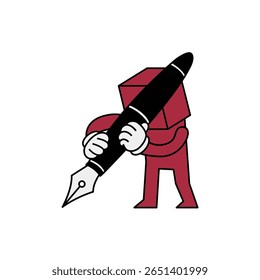This playful illustration features a creative character holding a fountain pen, symbolizing writing, art, and inspiration. It captures the essence of creativity in a fun and engaging manner.